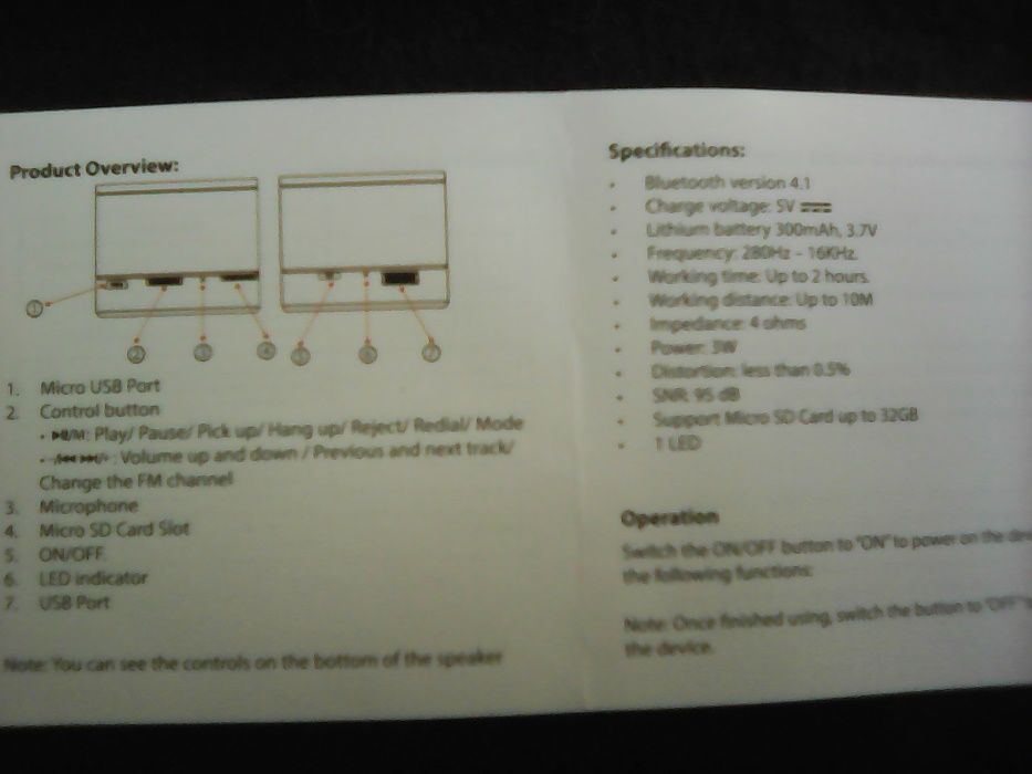 Coluna de som portátil Bluetoth com luz Led