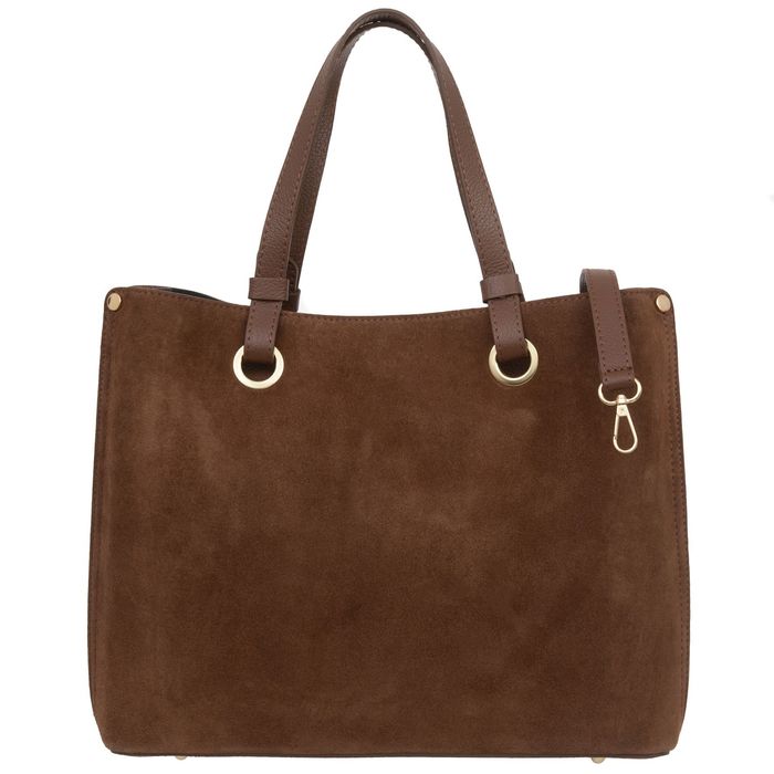 VERA PELLE torebka damska zamszowa klasyczna z paskiem V653 brązowa