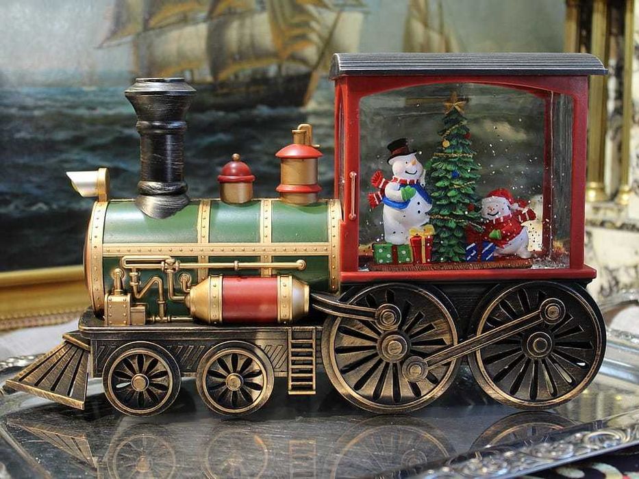Lokomotywa świąteczna z bałwankami i choinką LED pozytywka pociąg