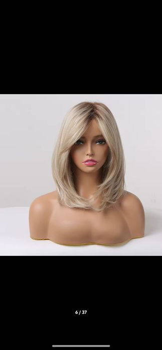Nowa peruka damska blond balejaż cieniowana bob pasemka