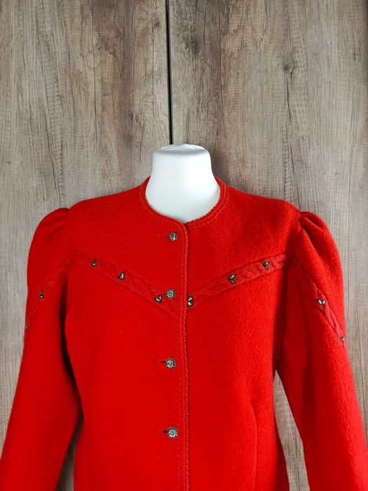 Alphorn wełniany żakiet marynarka damska czerwona folk wool 46 XXXL