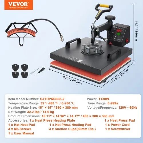 Prensa térmica multifuncional 8 em 1 VEVOR heat press sublimação personalização