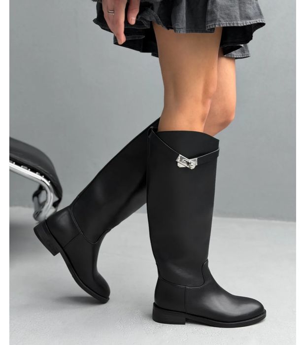 Чорні шкіряні чоботи жокейки з натуральної шкіри