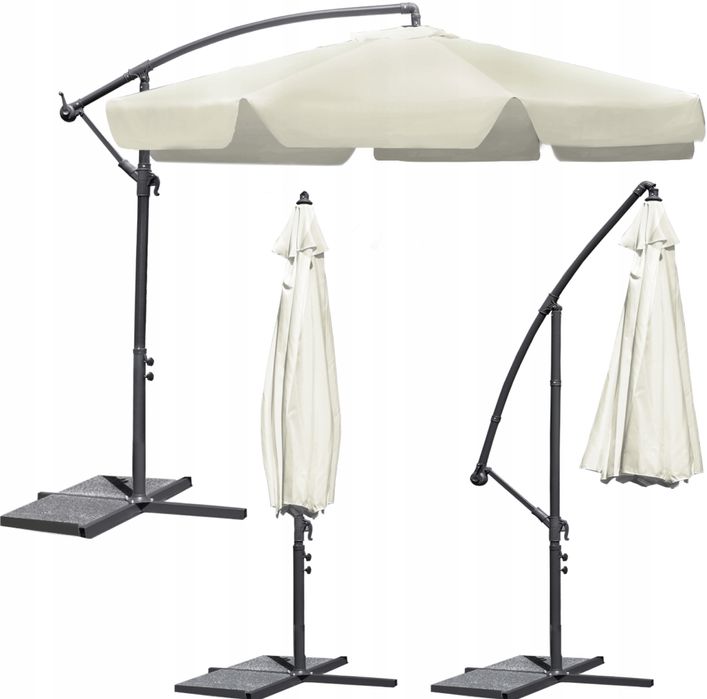 Duży Parasol Ogrodowy 350 cm Składany Regulowany z Wysięgnikiem Mocny