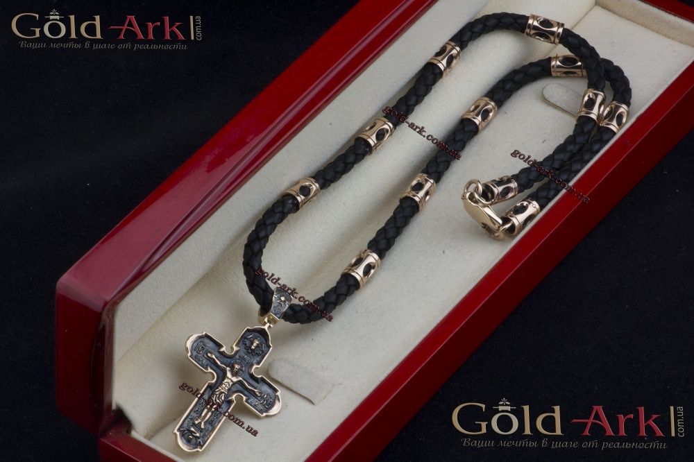 Кожаный шнур с золотыми вставками