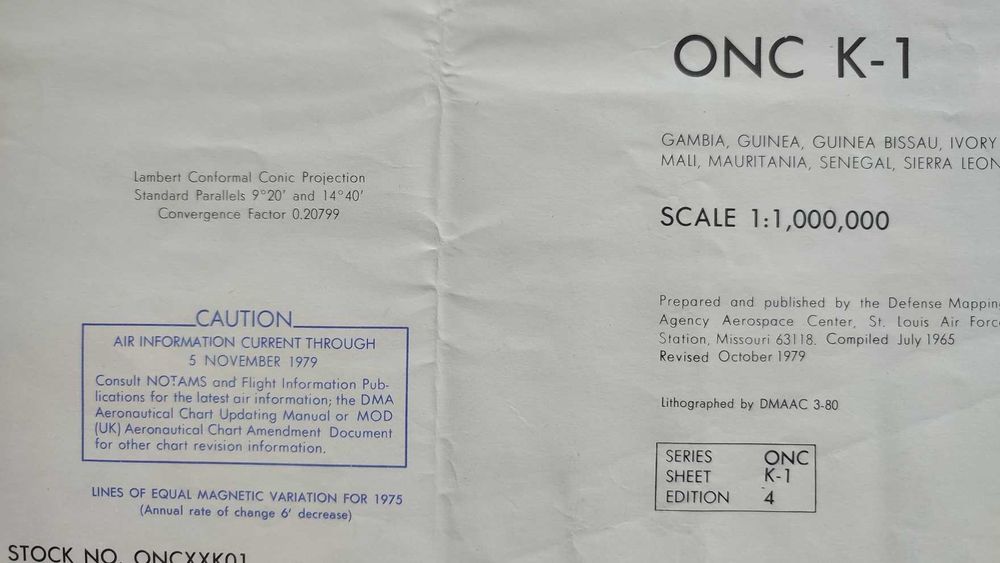 Stara mapa nawigacyjna lotnicza ONC K-1  Afryka Zach.- Senegal, Mali..