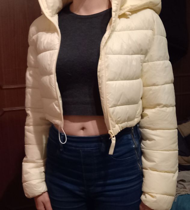 Casaco/quispo curto acolchoado, impermeável, amarelo, Zara M - Novo