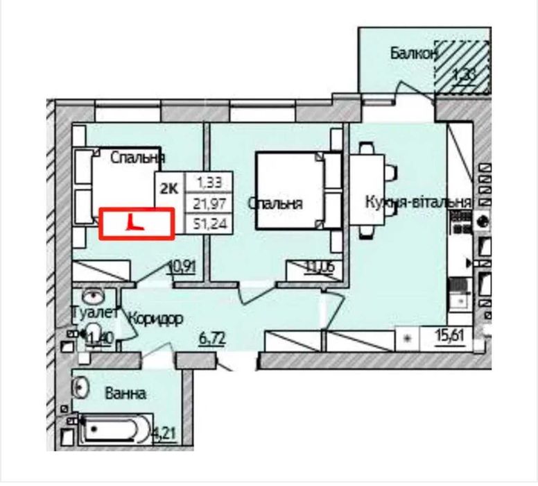 Продаж 2-кімнатної квартири 51,24 м² ЖК Burgundia 3 Ірпінь | 4 поверх | Газове опалення | Без комісії | Власник