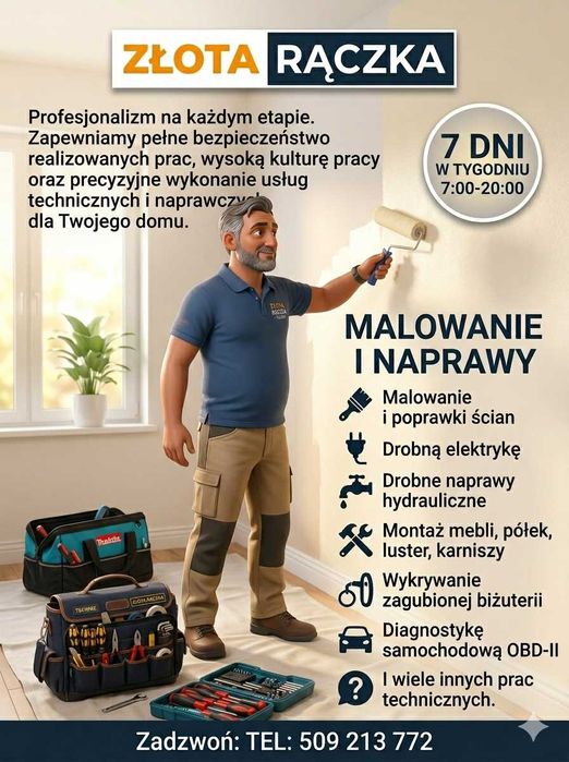 Złota Rączka, Malowanie ścian, Drobne naprawy domowe – 7 dni w tyg