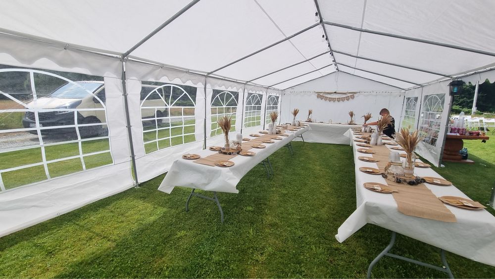 Namiot imprezowy   eventowy 10x5 dekoracje obrusy pokrowce transport