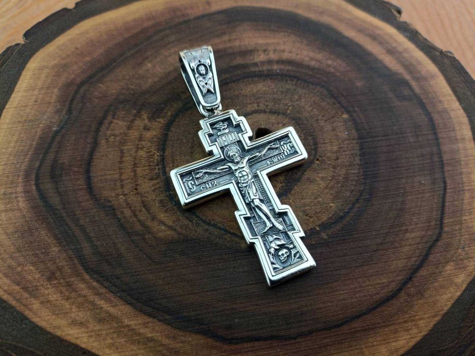 Большой  мужской серебряный крест нательный. Срібний великий хрест