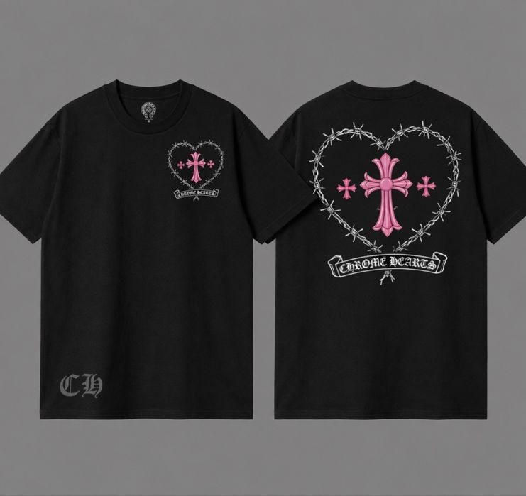 Футболки Chrome Hearts Pink Logo унисекс хроме хартс черные New  тишка