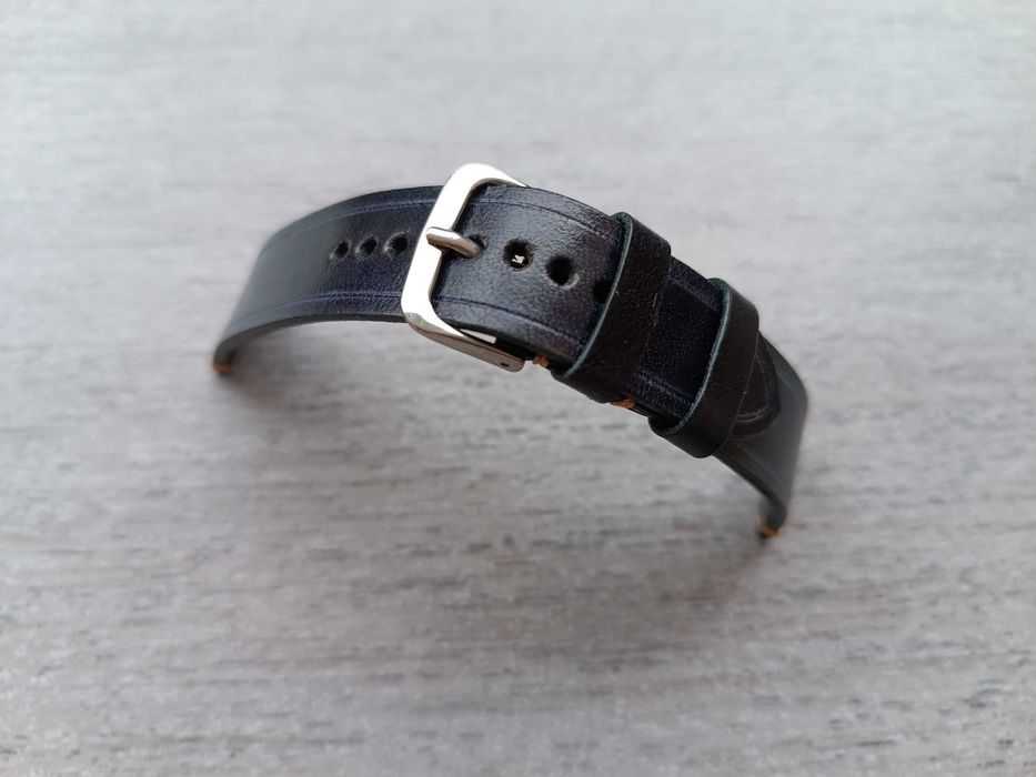Ciemnogranatowy skórzany pasek zegarka 18 mm
