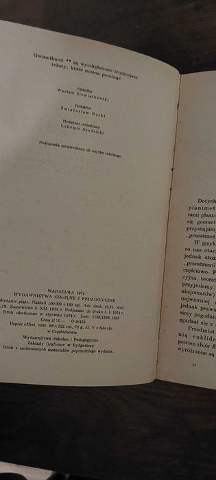 Geometria dla klasy 4 liceum M. Bryński 1974