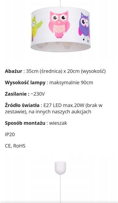 Lampa wisząca sufitowa sowy