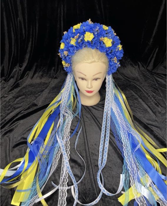 Вінок віночок український жовто синій блакитний колосками голову