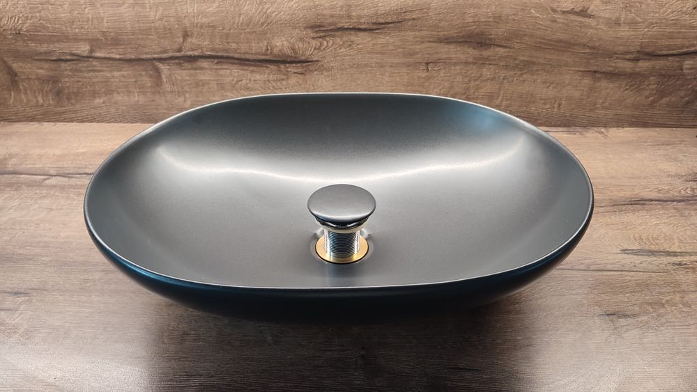 Umywalka nablatowa Cersanit Owalna 50 Antracyt z korkiem