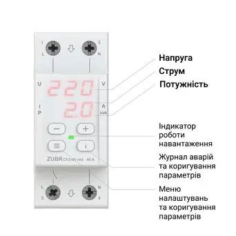Реле напруги Zubr CV-2 63 red з контролем струму