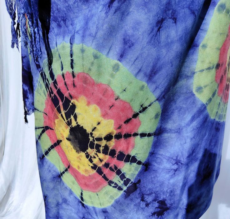 Duża chusta szal tie dye barwiona boho bohemian hippie etno niebieska