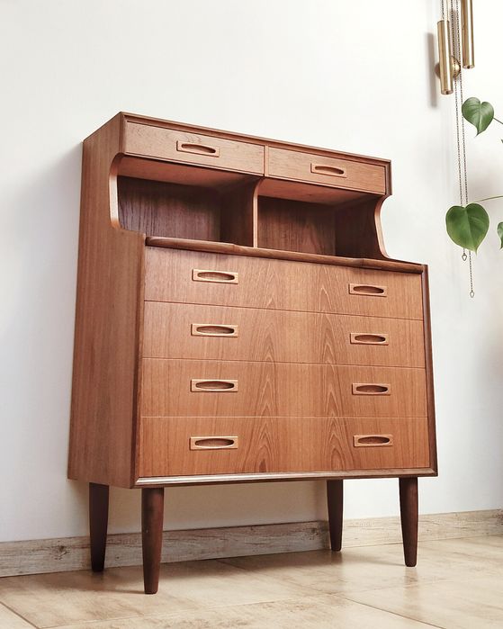 Duński tekowy sekretarzyk biurko Mid Century vintage retro teak Dania
