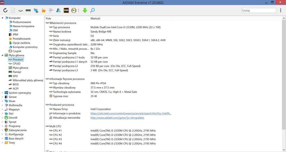 Procesor Intel Core i3-2330M, 2,2GHz, 35W - WYSYŁKA