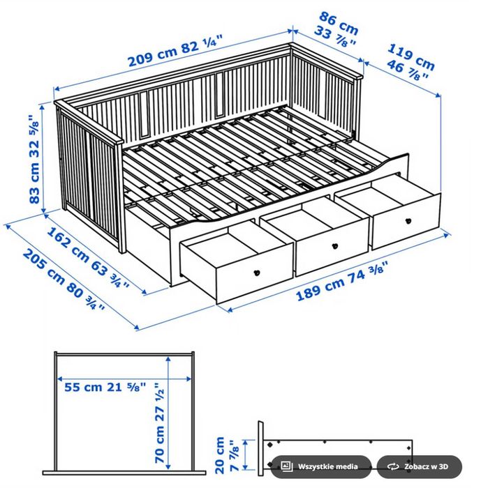 Łóżko Ikea Hemnes szare