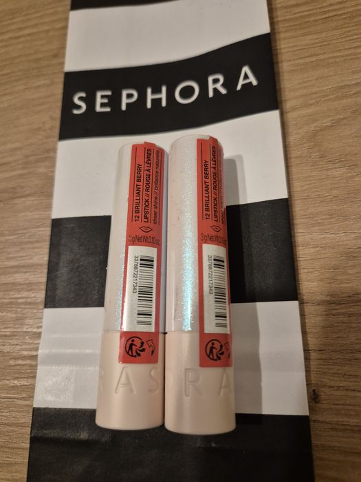 2 nowe pomadki! Zafoliowane! SEPHORA About That Shine Sheer Shine Lipstick kol. 12 BRILLIANT BERRY 2 x 3g pomadki szminki malinowe
