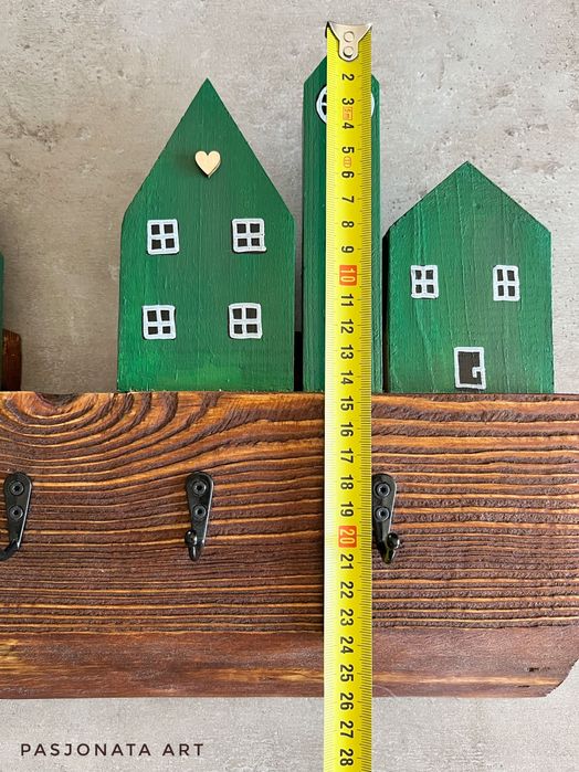 Wieszak domki drewniany rękodzieło hand made