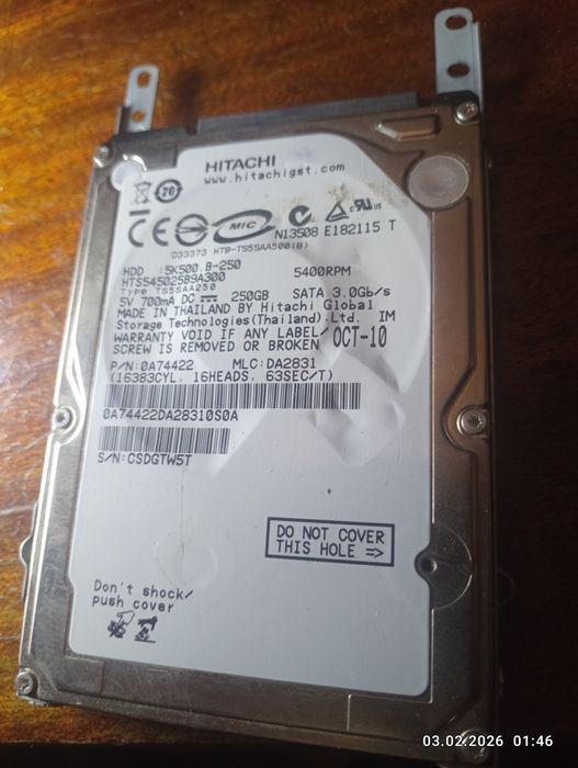 HDD HiTACHI 250Gb SATA 3.0Gb/s