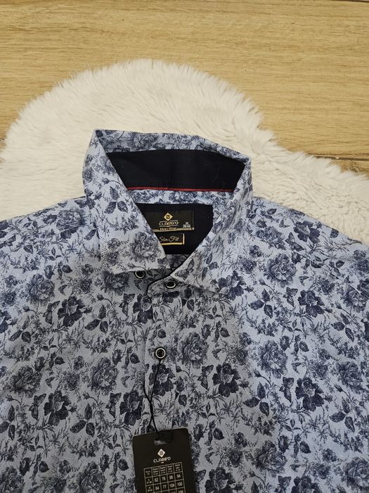 Koszula slim fit na dlugi rekaw m meska kwiaty 39/40 classic nowa
