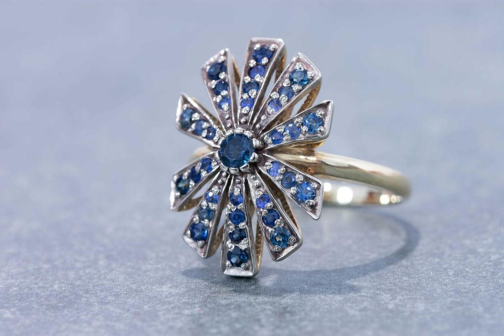 Zjawiskowy złoty komplet z szafirami, pr. 585