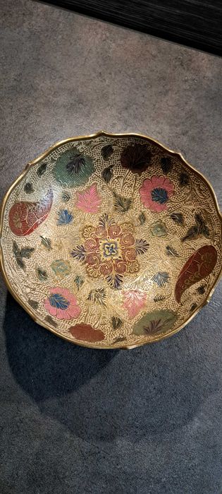 mosiężna miska vintage ręcznie malowana