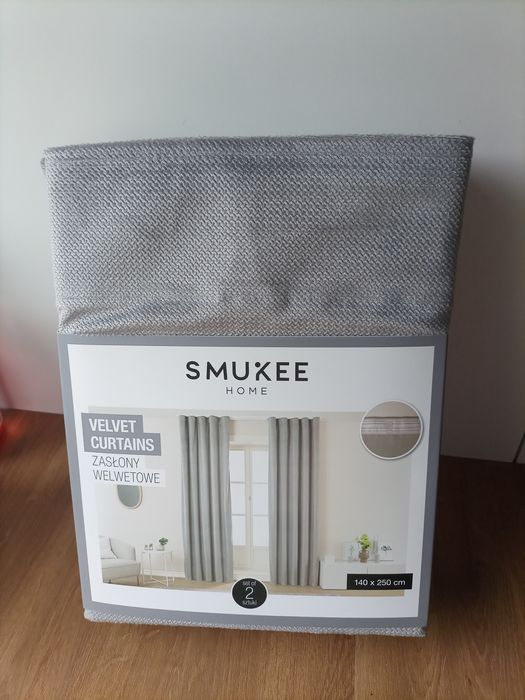 2 welwetowe welurowe zasłony Smukee 2x zasłona szara na taśmie tunel