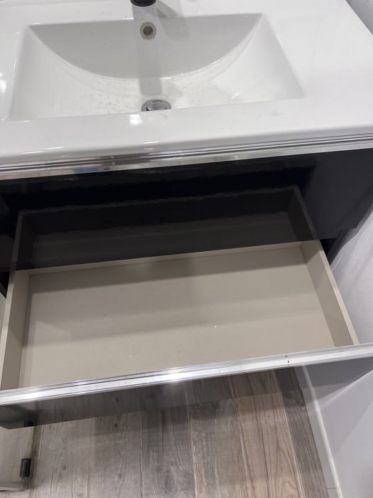 Móvel de WC Casa de Banho Suspenso Preto Lacado + Lavatório e Torneira Preta