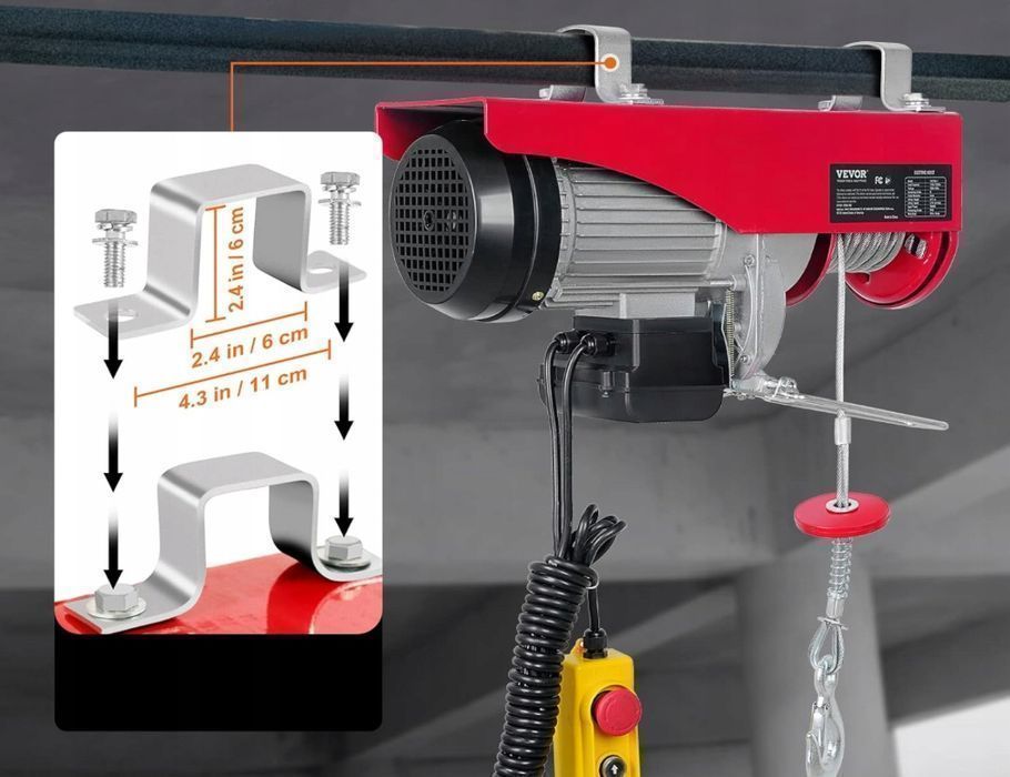 Wciągarka linowa elektryczna vevor 1000 kg 1600w mocny silnik 12m