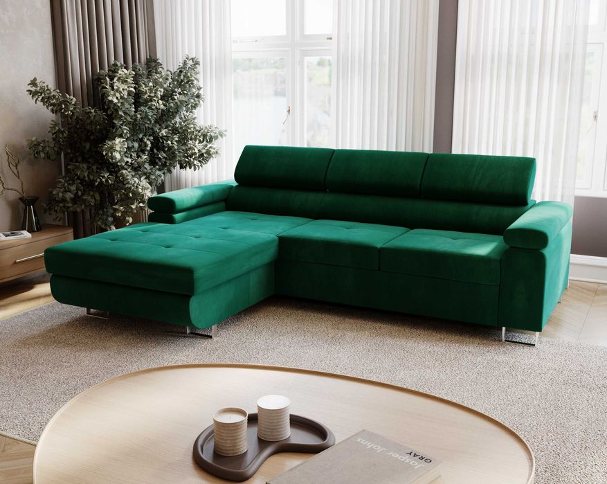 Narożnik LIVIO MINI 230 cm regulowane zagłówki funkcja spania