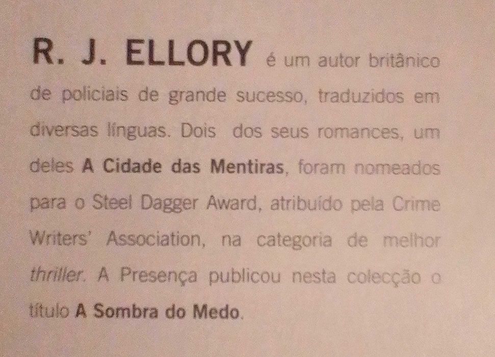 Livro NOVO "A Cidade das Mentiras" por R. J. Ellory.