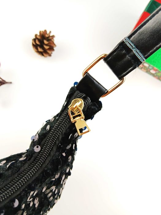 Nowa czarna mała cekinowa torebka damska na ramię Prezent