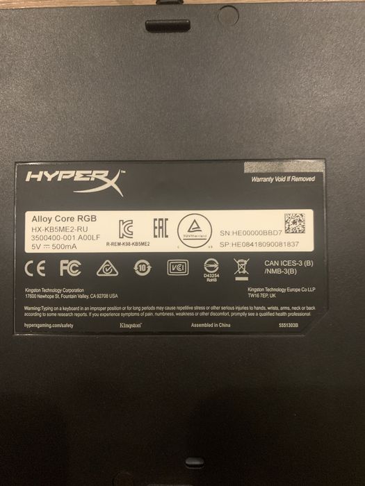 Клавіатура дротова HyperX Alloy Core RGB Membrane Gaming USB