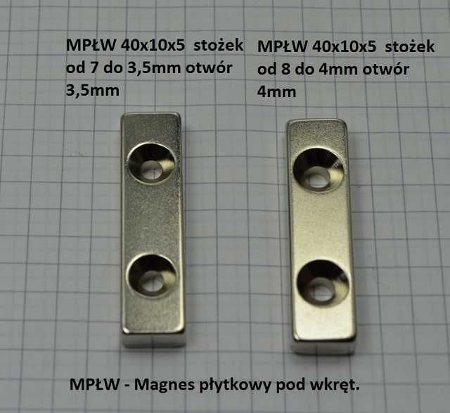Magnes płytkowy z otworem na śrubkę stożkową na wkręt 40x10x4 7/3,5
