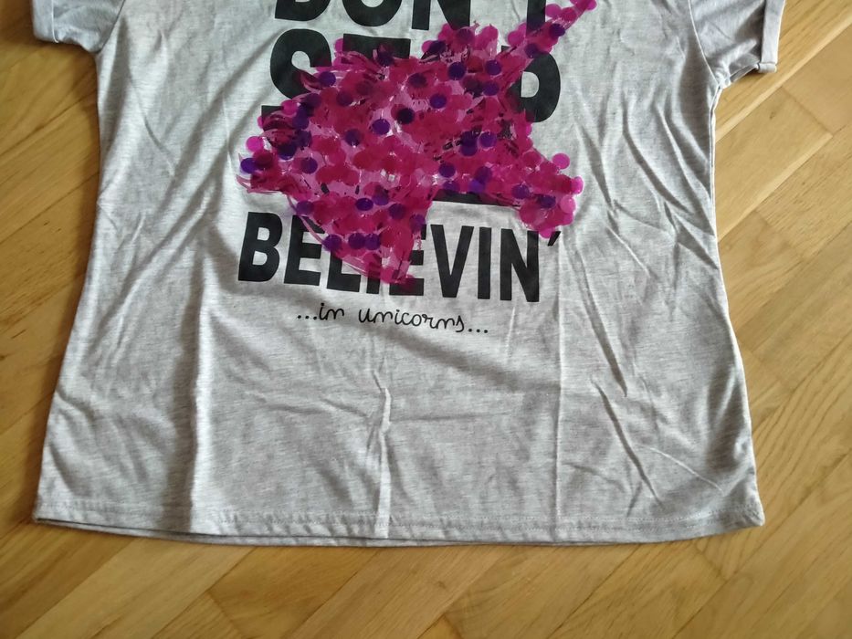 Damska/dziewczęca szara koszulka/bluzka z cekinami, Jednorożec, Nowa