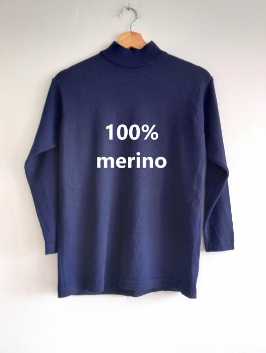 MERINO WOOL granatowy sweter damski półgolf wełniany wełna merino S 36