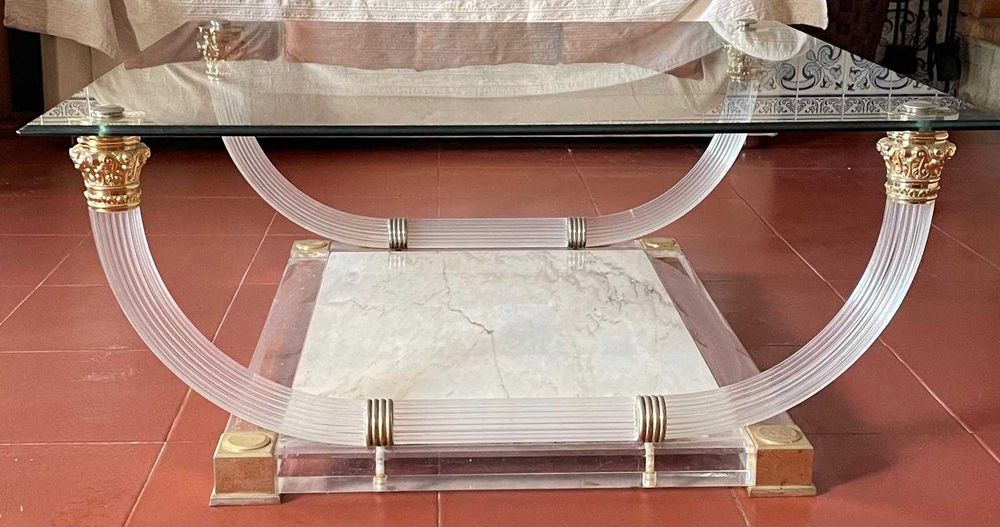 Mesa de centro Vidro e Mármore -  Neoclassica