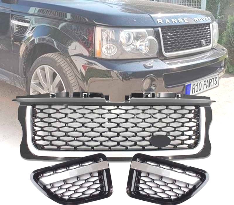 GRELHAS FRONTAIS + LATERAIS RANGE ROVER SPORT 05-09 LOOK PIANO BLACK EDITION