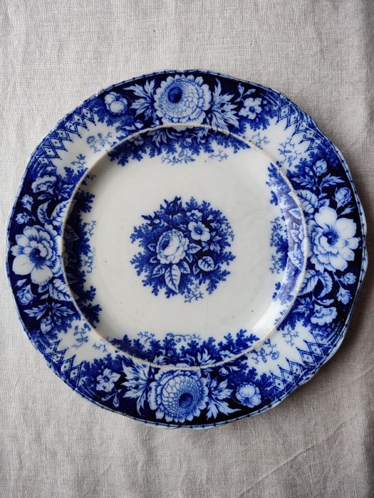 Stary talerz kobalt Boch Freres Jardinire XIX w.