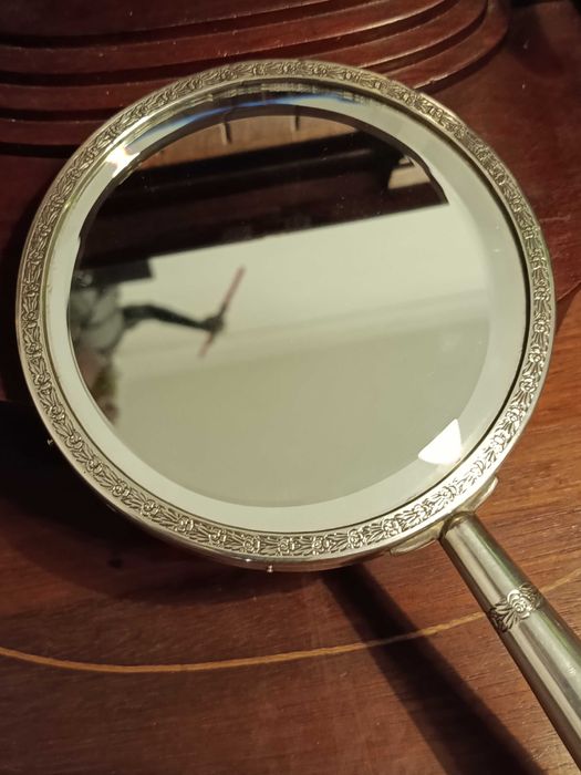 Grande espelho Biselado de mão Prata Portuguesa Contrastada 833 25 cm