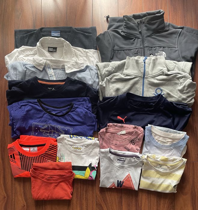 Paka dla chłopaka Zestaw ubrań dla chłopca Cocodrillo Adidas Gap Pokemon Puma Lincoln and sharks kurtka, koszule, T-shirty, spodnie rozm. 140 / 146