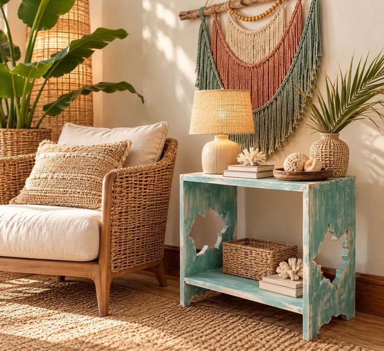 Canapé, marroquino, rattan, mesa apoio, cadeirão, rustico