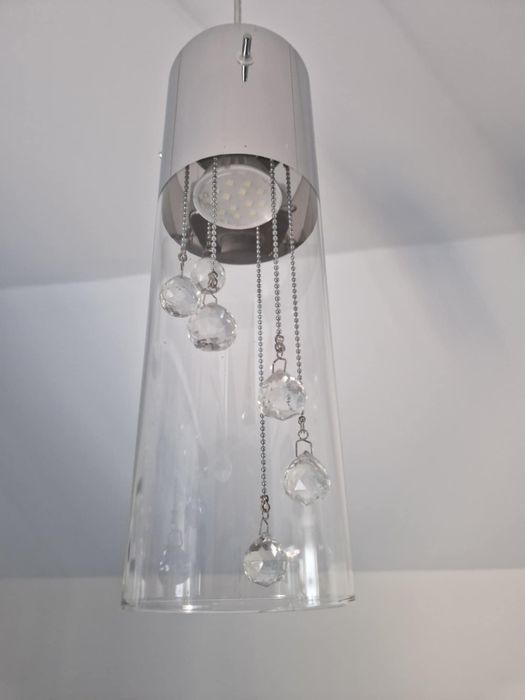 Lampa wisząca szklana z kryształkami