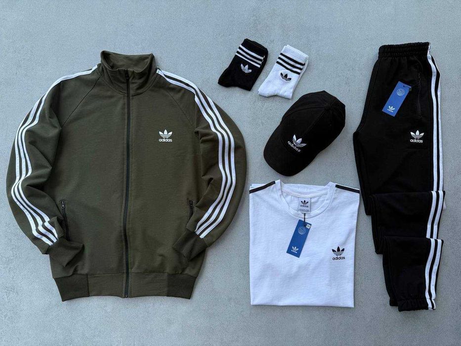Чоловічий спортивний костюм Adidas (кофта + штани + кепка)